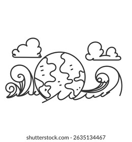 hand drawn doodle globe floating on water