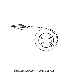 globo de doodle dibujado a mano y símbolo de pista de plano de papel para ilustración de viaje aislado 