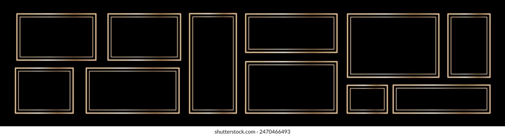 Marco de caja de oro dibujado a mano con burbuja de texto. Formas orgánicas cuadradas y rectangulares. Ilustración vectorial