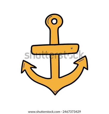 Hand drawn doodle golden anchor isolated on white background. Vector illustration.