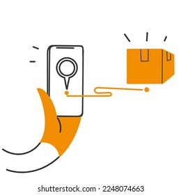 doodle dibujado a mano gps módulo de seguimiento de entrega de gps vector de ilustración móvil