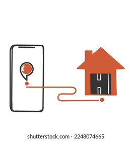 doodle dibujado a mano gps módulo de seguimiento de entrega de gps vector de ilustración móvil
