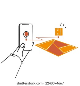 doodle dibujado a mano gps módulo de seguimiento de entrega de gps vector de ilustración móvil