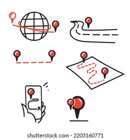 hand drawn doodle GPS location map illustration vector