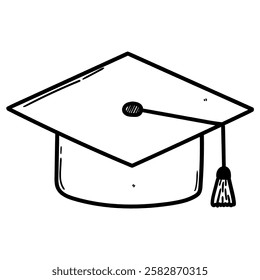 Hand drawn doodle graduation cap isolated on white background. Vector illustration.