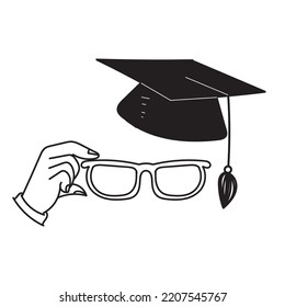 hand drawn doodle graduation hat and glasses illustration vector