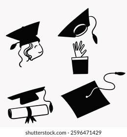 hand drawn doodle graduation hat collection