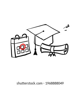 hand drawn doodle graduation time icon symbol illustration isolated oin background
