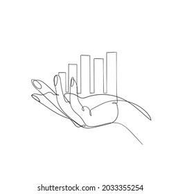 hand drawn doodle graph bar on palm hand illustration in continuous line art style