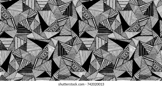 Hand drawn doodle graphic pattern. Seamless texture. Ink Drawing. Hand made background. Vector illustration
