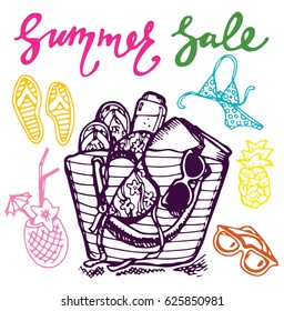 Hand drawn doodle graphic summer set