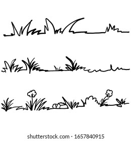 Hand Drawn Doodle Grass Illustration With Cartoon Style Vector