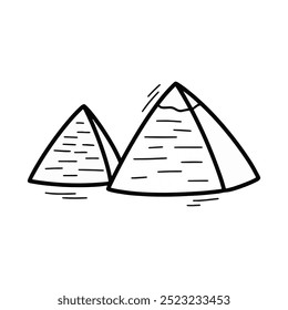 Hand Drawn Doodle Great Pyramid of Giza Illustration. Cute Black Outline Giza Egypt Landmark Sticker Clip Art Icon on White Background Vector EPS 10