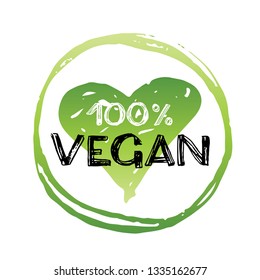 Hand drawn doodle green bio eco label - 100% vegan