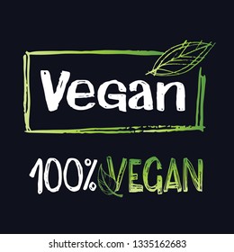 Hand drawn doodle green bio eco label - 100% vegan