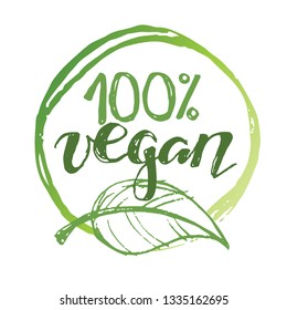 Hand drawn doodle green bio eco label - 100% vegan