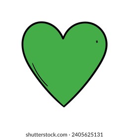 Hand drawn doodle green heart isolated on white background. Vector illustration.