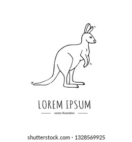 Hand drawn doodle grey kangaroo icon Vector illustration Animal isolated on white background Australian national symbol Cartoon element Wild wallaby silhouette