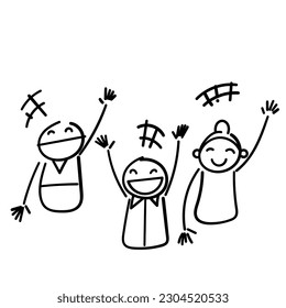 hand drawn doodle group happy people illustration vector