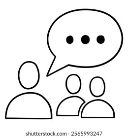 Hand drawn doodle group of people and chat bubble icon isolated on white background. Vector illustration.
