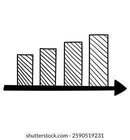 Hand drawn doodle growing graph isolated on white background. Vector illustration.