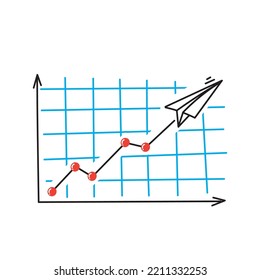 hand drawn doodle growth and drop graph like paper plane illustration vector