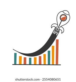 hand drawn doodle growth graph rocket data icon