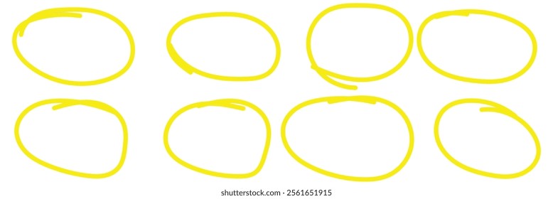 Hand drawn doodle grunge circle highlights. Charcoal pen round ovals. Marker scratch scribble in rounder. Round scrawl frames. Vector illustration of freehand painted circular note. Design eps 10