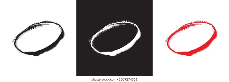 Hand drawn doodle grunge circle highlights. Charcoal pen round ovals.  Vector illustration. isolated on white and black background. EPS 10