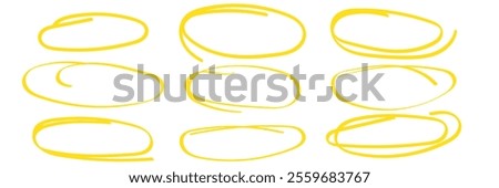 Hand drawn doodle grunge circle highlights. Charcoal pen round ovals. Marker scratch scribble inrounder. Round scrawl frames. Vector illustration of freehand painted circular note 333