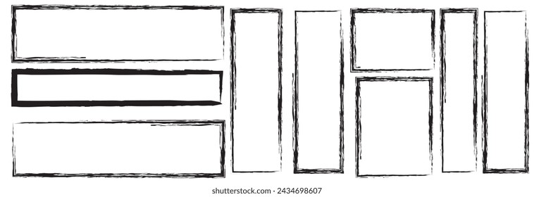 Hand drawn doodle grunge square highlights. Charcoal pen rectangle borders. Marker scratch scribble scrawl frames. Freehand painted angular note. Vector file illustration . EPS 10