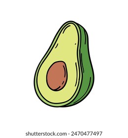 Hand drawn doodle half avocado isolated on white background. Healthy eating, vegan, vegetarian, natural product. Vector illustration.