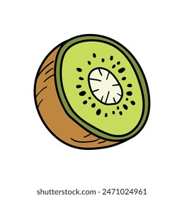 Hand drawn doodle half kiwi isolated on white background. Vector illustration.