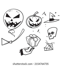 hand drawn doodle halloween element collection celebration illustration vector