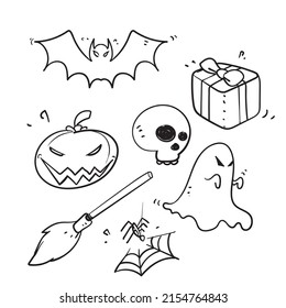 hand drawn doodle halloween element collection celebration illustration vector