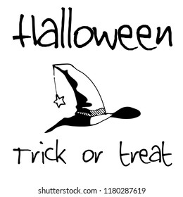 Hand drawn doodle halloween elements, witch's hat. Black objects, white background. Vector doodle illustration.