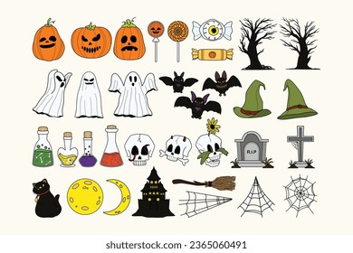 Hand Drawn Doodle Halloween Illustration Set