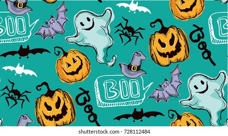 Hand drawn doodle halloween pattern