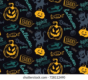 Hand drawn doodle halloween pattern