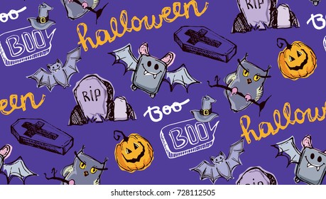 Hand drawn doodle halloween pattern
