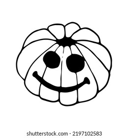 Hand Drawn Doodle Halloween Pumpkin. Vector Cute And Funny Jack O Lantern. Outline.