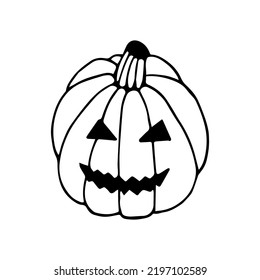 Hand Drawn Doodle Halloween Pumpkin. Vector Cute And Funny Jack O Lantern. Outline.