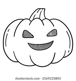 Hand drawn doodle halloween pumpkin face isolated on white background. Vector illustration.