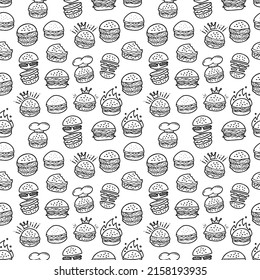 hand drawn doodle hamburger burger seamless pattern background