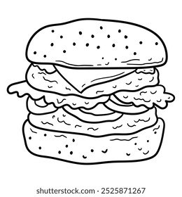 Hand drawn doodle hamburger isolated on white background. Vector illustration.