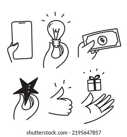 hand drawn doodle Hands gestures illustration set 
