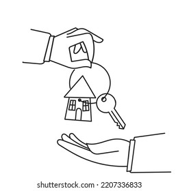 hand drawn doodle hands giving keys real estate concept illustration vector