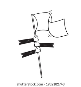 hand drawn doodle hands holding flag illustration symbol for teamwork illustration vector