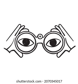 Hand Drawn Doodle Hands Holding Binoculars Illustration Vector Isolated