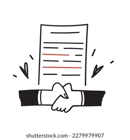 hand drawn doodle handshake contract agreement illustration vector